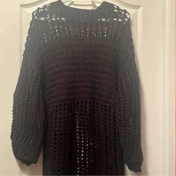 Open Knit Hollow Long Sweater Dress - Picture 5 of 11